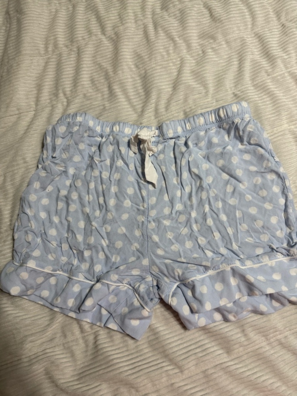 Light Blue Polka Dot Ruffle Pajama Shorts